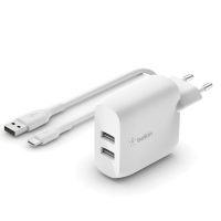 Cargador de pared doble USB-A BOOST?CHARGE  de 24 W + cable USB-A a USB-C