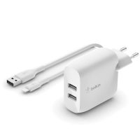 Cargador de pared doble USB-A de 24 W + cable Lightning a USB-A