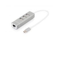 USB 2.0 Tipo-C HUB de 3 puertos y LAN Fast Ethernet 3x USB A / F, 1x RJ45 Lan, Chipset: FE1.1S / RTL