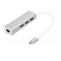 Hub de 3 puertos USB 3.0 tipo C con Gigabit Ethernet 3xUSB A / F, 1xUSB C / M, 1xRJ45 LAN, Win / Mac