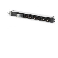 DIGITUS Regleta eléctrica con perfil de aluminio, toma de corriente con toma de tierra de 6 clavijas