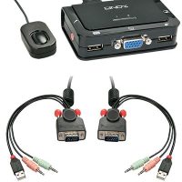 Conmutador KVM, 2 Puertos VGA, USB 2.0 y Audio