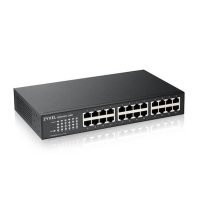 Zyxel GS1100-24E,  24 puertos Gigabit, Switch no gestionable v3. Sin ventilador. Incluye cable de alimentación, adaptador de corriente, Kit de montaje