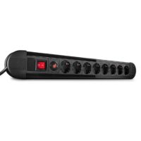 73104 - Extensión de alimentación de red Schuko de 8 vías con interruptor, negro