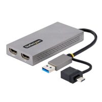 Adaptador de USB a HDMI Doble, USB A/C a 2 Pantallas HDMI Dongle Integrado USB-A a C, Cable de 11cm, USB 3.0 a HDMI