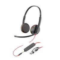 Auriculares estéreo Poly Blackwire 3225 USB-C + Conector de 3,5 mm + Adaptador USB-C/A