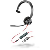 Auriculares monoaurales Poly Blackwire 3315 con certificación Microsoft Teams USB-C + Conector de 3,5 mm + Adaptador USB-C/A