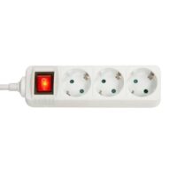 Extensión de alimentación Schuko de 3 vías, blanca con interruptor