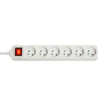 Extensión eléctrica Schuko (francesa) de 6 vías con interruptor, blanco