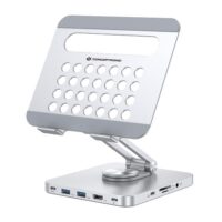 DONN26G - Soporte para tableta con base de conexión USB 3.2 Gen 1 8 en 1, base giratoria 360°, plegable, altura ajustable