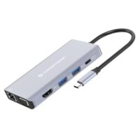 DONN20G - Estación de acoplamiento 10 en 1 USB 3.2 Gen 1, HDMI, VGA, USB-A 5Gbps, USB-C 5Gbps, SD, TF/MicroSD, Audio, GbE LAN, 100W USB PD