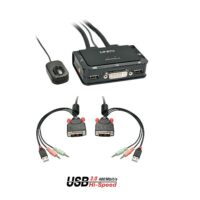 Conmutador KVM DVI-D Single Link de 2 puertos, cables USB 2.0 y audio
