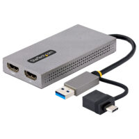 Adaptador de USB a HDMI Doble, USB A/C a 2 Pantallas HDMI Dongle Integrado USB-A a C, Cable de 11cm, USB 3.0 a HDMI
