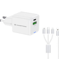 ALTHEA16B - Cargador PD USB GaN de 2 puertos y 33 W con cable de carga 3 en 1, USB-C x 1, USB-A x 1, QC 3.0, PPS