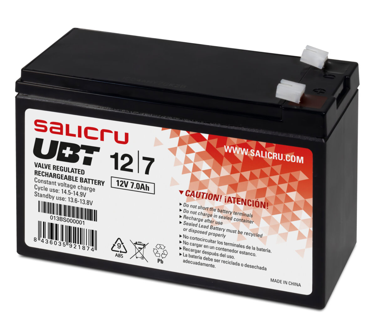 BATERIA SALICRU UBT 12/7 BATERIA VALIDA PARA CUALQUIER MARCA DE SAI 12V/7Ah APC, EATON, RIELLO, EMERSON VERTIV, PHASAK, DELTA, ETC. BATERIA SALICRU UBT 12/7 BATERIA VALIDA PARA CUALQUIER MARCA DE SAI 12V/7Ah APC, EATON, RIELLO, EMERSON VERTIV, PHASAK, DELTA, ETC.