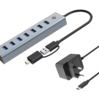 Concentrador USB 3.0 de 7 puertos con adaptador de corriente, cable A/C USB 2 en 1, 7x USB-A