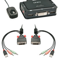 Conmutador KVM DVI-D Single Link de 2 puertos, cables USB 2.0 y audio