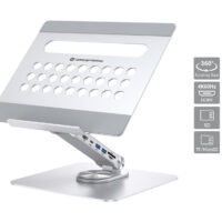 DONN27G - Soporte para portátil con base de conexión 7 en 1 USB 3.2 Gen 1, base giratoria 360°, plegable, altura ajustable