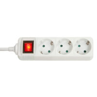 Extensión de alimentación Schuko de 3 vías, blanca con interruptor