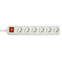 Extensión eléctrica Schuko (francesa) de 6 vías con interruptor, blanco