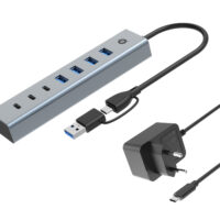 Hub USB 3.0 de 7 puertos con adaptador de corriente, cable USB C/A 2 en 1, 3x USB-C, 4x USB-A