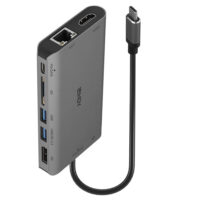 Mini docking station USB-C para ordenador portátil con pantalla única (4K) o pantalla dual (Full HD) y paso de alimentación de 100 W