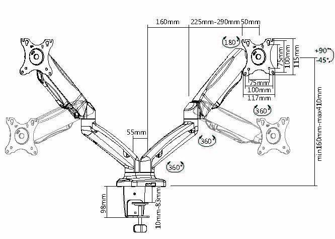 Soporte de sobremesa para dos monitores interactivos de 17"-32"" Soporte de sobremesa para dos monitores interactivos de 17"-32""