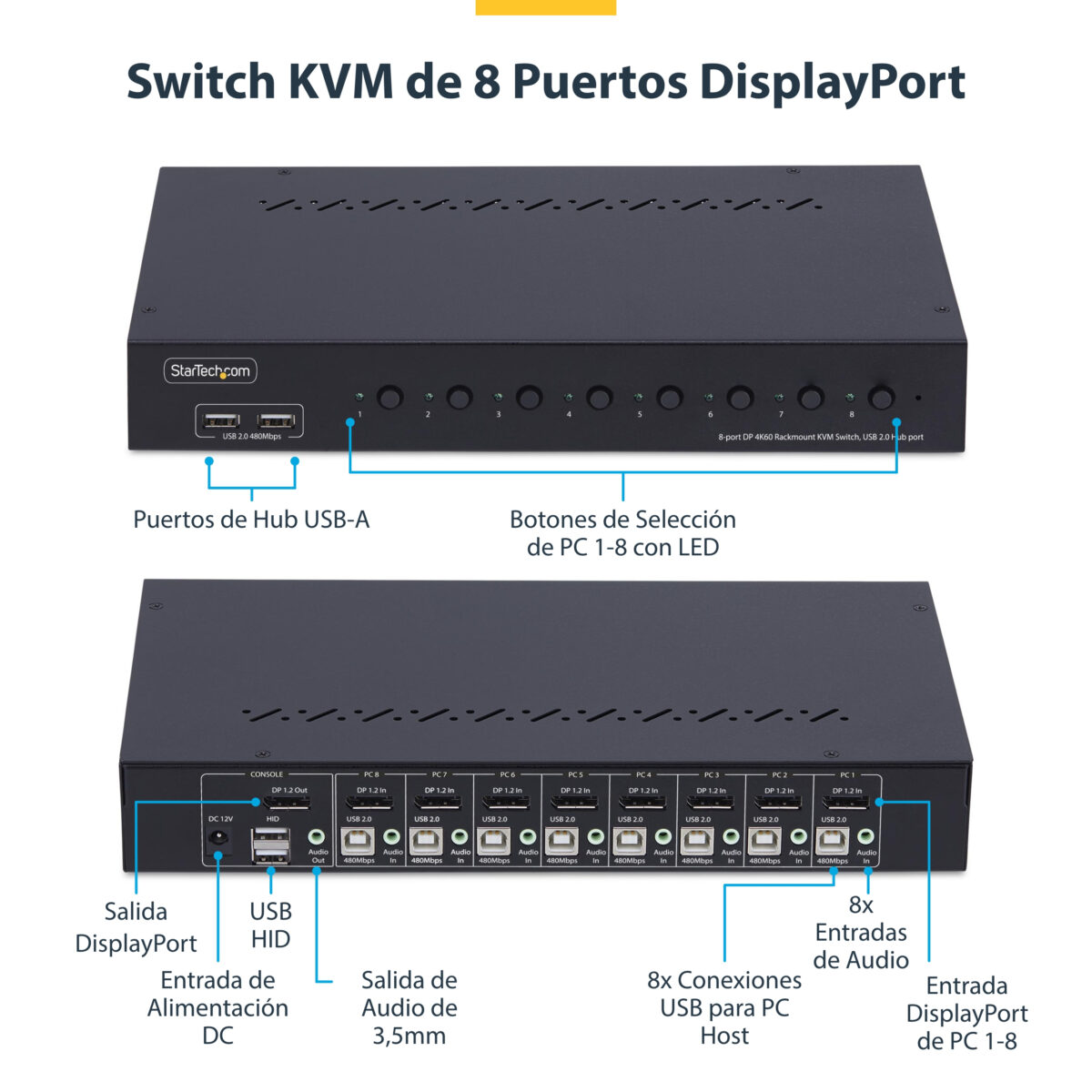 Switch KVM de 8 Puertos DisplayPort 4K 60Hz - 1U para Rack Switch KVM de 8 Puertos DisplayPort 4K 60Hz - 1U para Rack