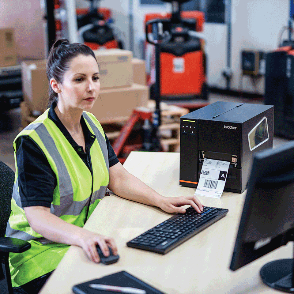 TJ4021TN Impresora industrial de etiquetas de transferencia térmica y tecnología térmica directa con una resolución de 203ppp y pantalla táctil. Tarje