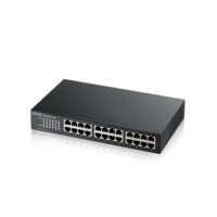 Zyxel GS1100-24E,  24 puertos Gigabit, Switch no gestionable v3. Sin ventilador. Incluye cable de alimentación, adaptador de corriente, Kit de montaje